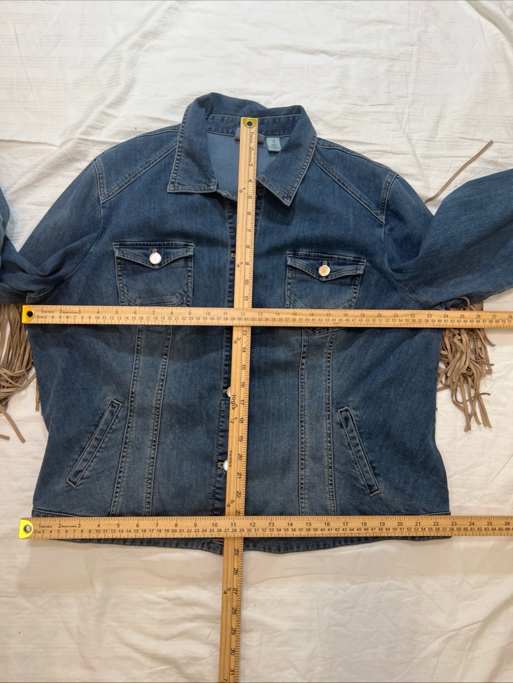 🤠 Chico’s Fringe Denim Jacket – Women’s 20/22 (Chico’s 4) Western Boho - Picture 5 of 9